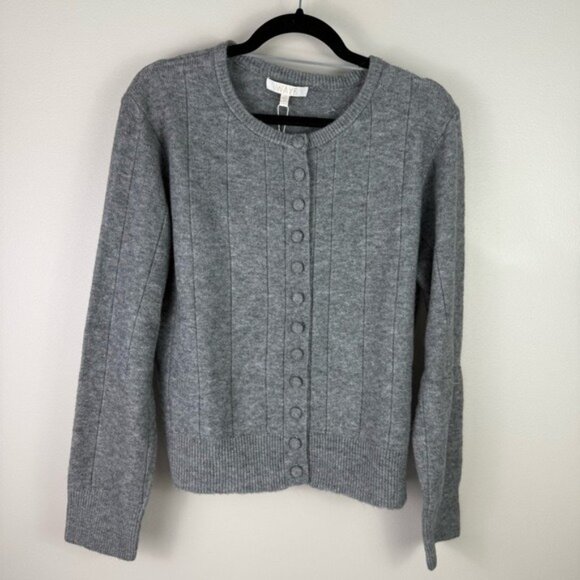 WAYF Grey Knit Button Front Cardigan Sweater XL NWT Preppy Cozy Classic - Picture 2 of 9